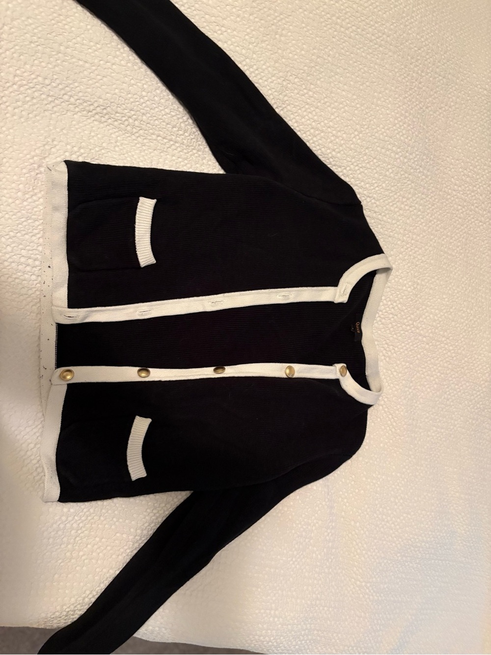Quince Black & White Contrast Button Cardigan Sweater